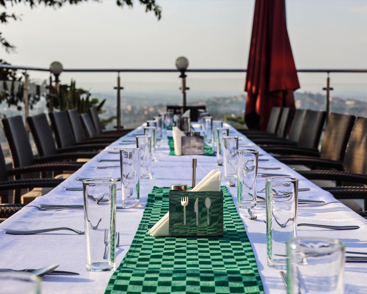 Aruba Terrace table set for a daytime gathering with city views