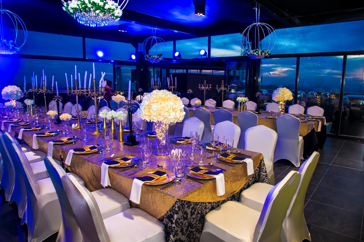 Banquet hall set for an event